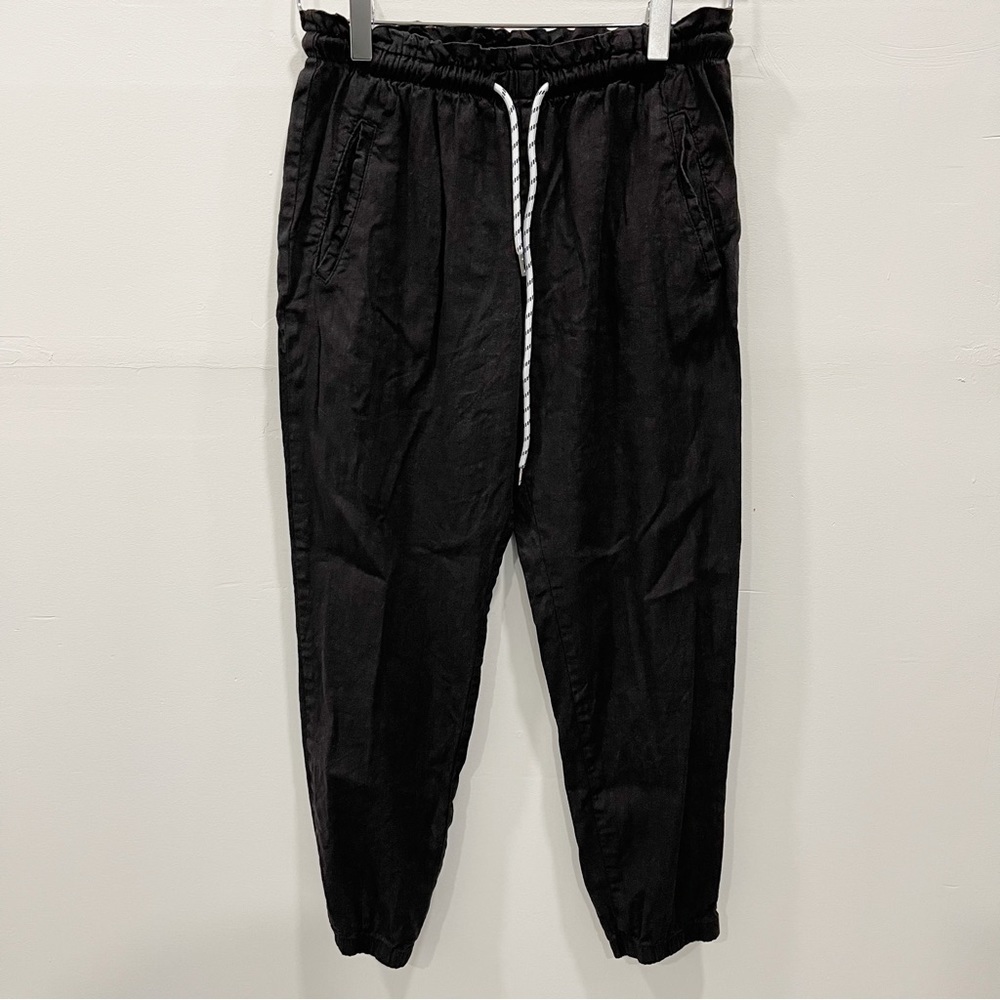 Monrow Bungee Cord Linen Blend Paperbag Pants Black Small